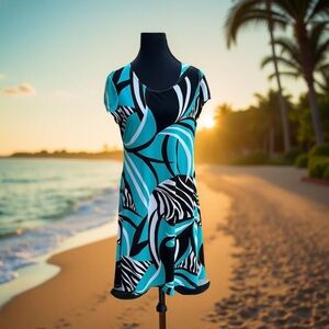 Vibrant Blue and Black Patterned Dress